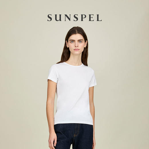 SUNSPEL女士经典款Supima匹马棉圆领T恤春夏舒适简约休闲透气 商品图0