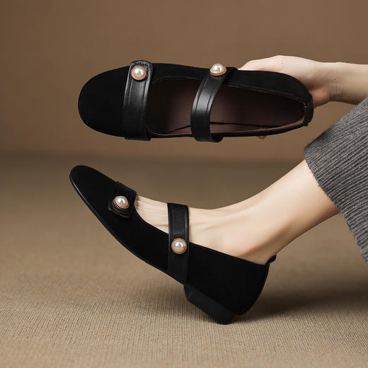 【预售5天】小众复古蓝色浅口单鞋新款春秋圆头小香风粗跟玛丽珍鞋AJ&AJ10008 商品图4