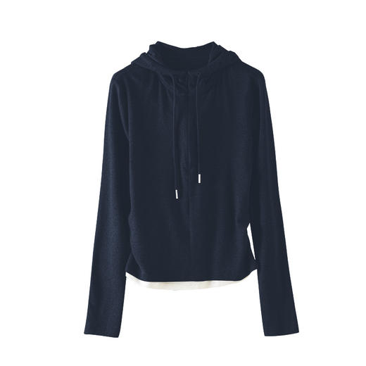 「高货sh」全新升级【铂金会员183/天猫249/差价66】(02350)洛诗琳韩版假两件连帽长袖打底衫2025秋季修身显瘦绵上衣 商品图4