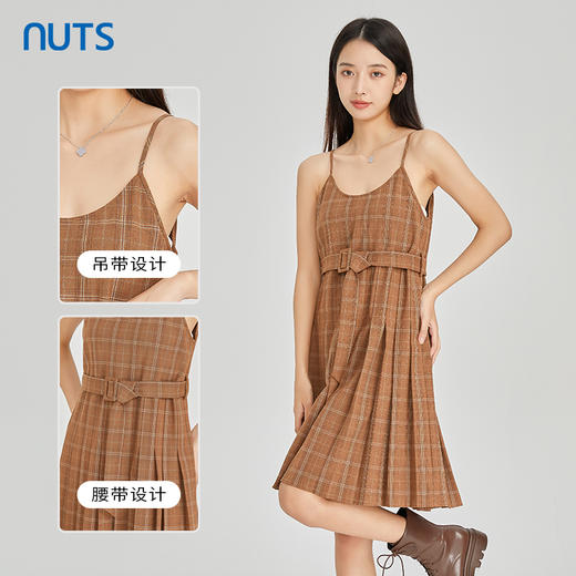 NUTS商场同款春秋季设计感小众气质高腰格子吊带连衣裙313104087B 商品图1