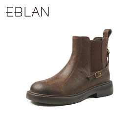 伊伴冬季设计感袢带舒适粗跟切尔西靴女鞋B25550118