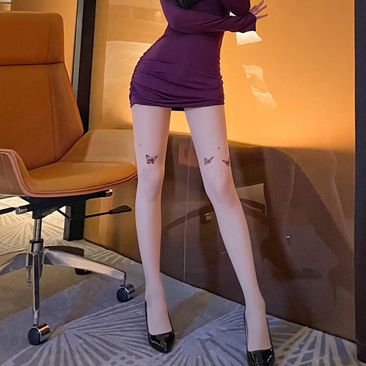 霏慕千禧风蝴蝶印花开裆连裤丝袜肉丝7343 性感肤色透肉情趣内衣印花蝴蝶肤 商品图6