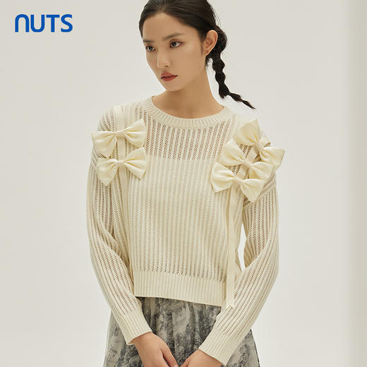 NUTS商场同款春秋季设计感气质镂空百搭短款毛织套头衫女333052195 商品图0