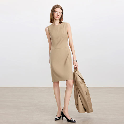 IWY/卡其色修身连衣裙女高端羊毛西装裙中长款秋冬内搭职业装Q1442 商品图1