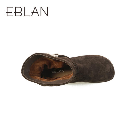 伊伴冬季复古牛绒鞋面编织花边设计女时尚休闲鞋B25552708 商品图2