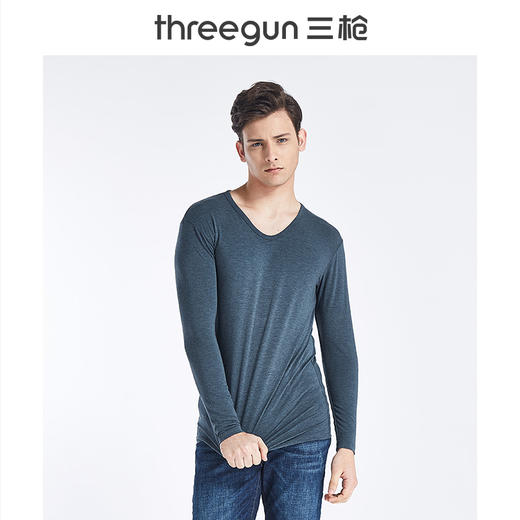 Threegun三枪 维耐寒薄加暖V领男士打底衫-23083A921 商品图0