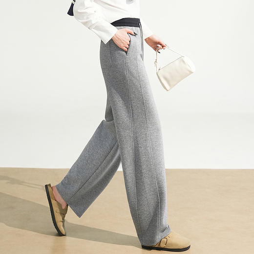 XS5307松紧腰长款休闲运动裤垂感修身直筒裤2025年秋款显瘦时尚阔腿裤女 商品图0