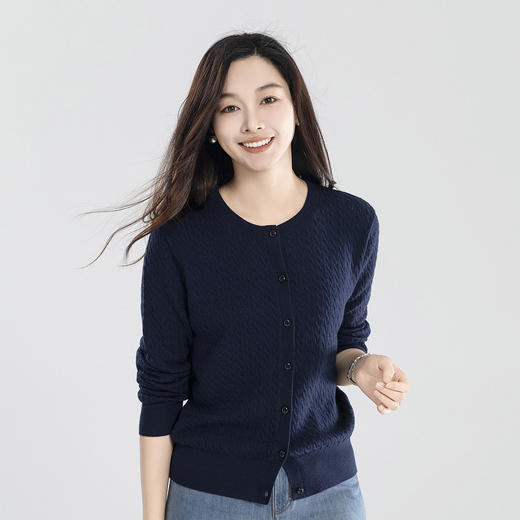 火桐hooton 周末系列 绞花美丽诺绵羊毛开衫YT218 商品图1