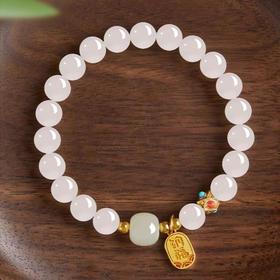 平安纳福和田玉白玉手串8mm