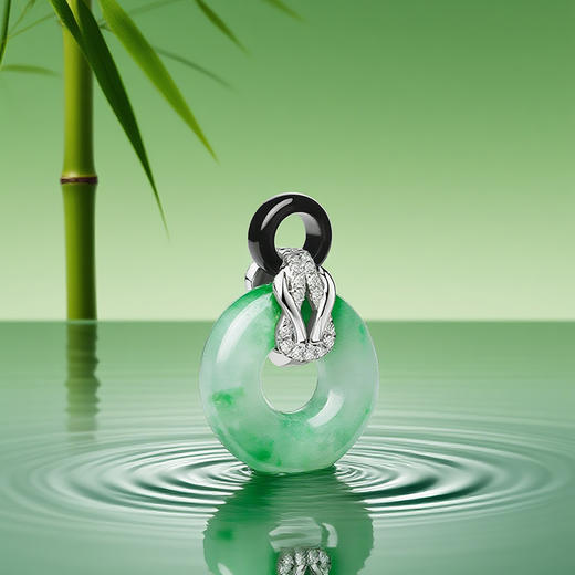 [C+Vogues系列] Pt950铂金同心结翡翠平安扣项坠 商品图2