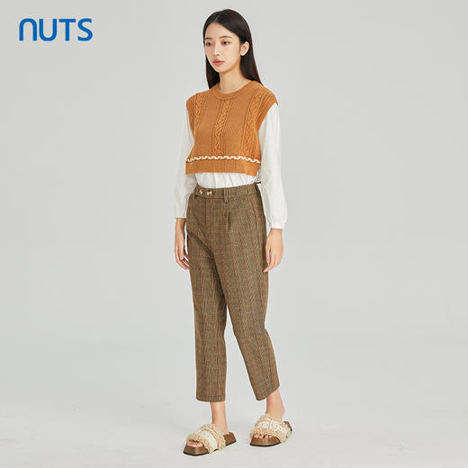 NUTS商场同款春秋季复古高腰直筒显瘦格子九分休闲裤女313073056B 商品图3