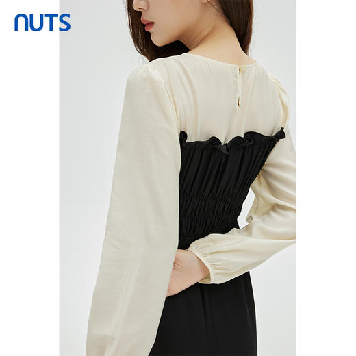 NUTS商场同款春秋季设计感气质圆领撞色高腰长袖连衣裙女331102118 商品图3