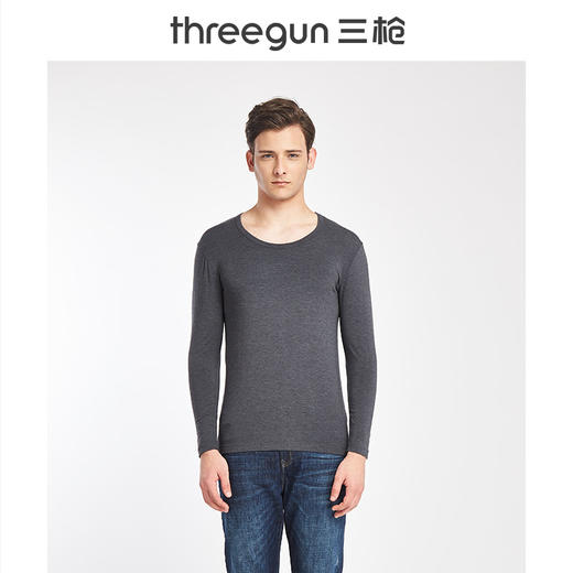 Threegun三枪 维耐寒薄加暖圆领男士打底衫-23085A921 商品图0