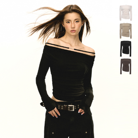 Ariseism美式复古辣妹一字肩长袖露肩上衣秋季季新款内搭打底衫