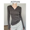 奥篇一衣多穿 连帽拉链V领修身显瘦精纺扬子纱羊毛针织衫可内搭外穿 商品缩略图1