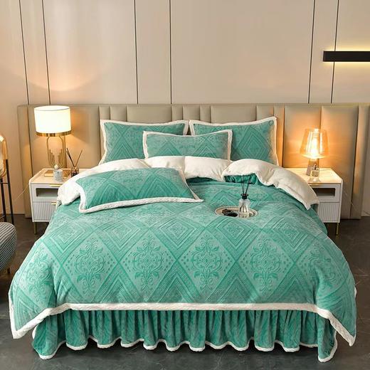 全新欧式A类5D雕花纯色牛奶绒四件套床裙款G110200002 商品图4