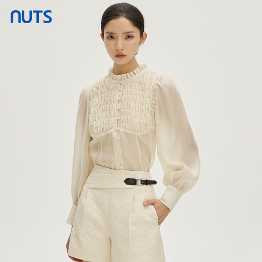 NUTS商场同款春秋款杏色气质设计感高级百搭长袖衬衫女333012208 商品图1