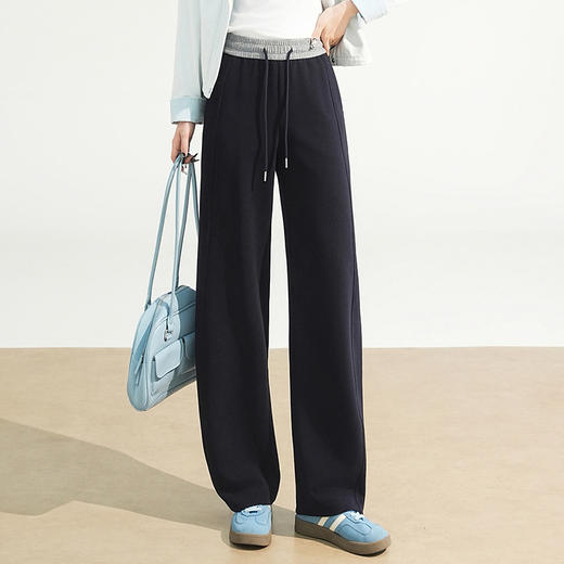 XS5307松紧腰长款休闲运动裤垂感修身直筒裤2025年秋款显瘦时尚阔腿裤女 商品图3