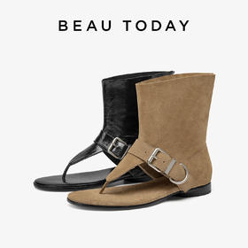 BeauToday 平底罗马凉鞋女款夏季BT真皮夹趾套筒凉靴外穿