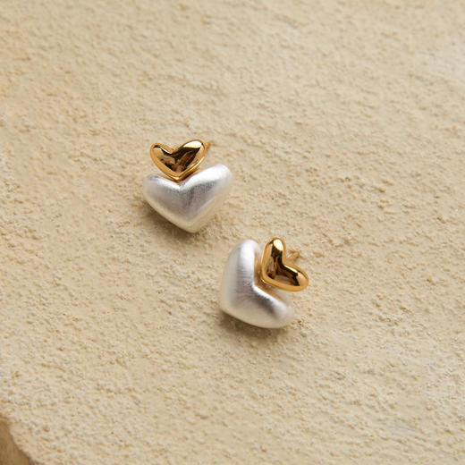 Manreya玛芮雅心芒通体s925纯银拉丝爱心吊坠项链女锁骨链耳环耳饰 商品图4