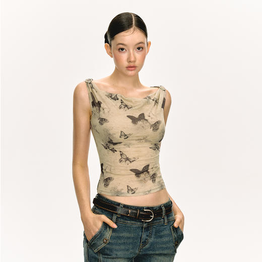 Ariseism美式复古辣妹蝴蝶印花吊带背心女2025夏季新款外穿上衣 商品图1