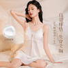 【带胸垫】夏季薄款法式浪漫冰丝缎面蕾丝吊带睡裙女性感一字美背蝴蝶扇叶睡裙 商品缩略图3