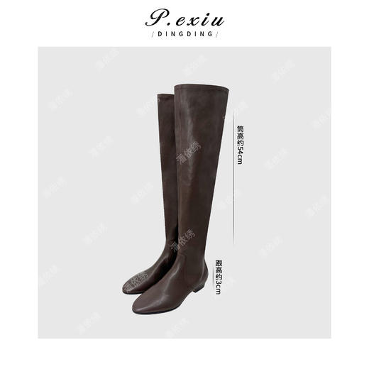 PanYiXiu/潘依绣【年度战靴】饮奶牛植鞣牛皮尖头直筒过膝长靴 QL111302 商品图1