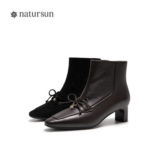 natursun复古时装靴女英伦风尖头显高显瘦百搭短筒靴N25506202 商品图4