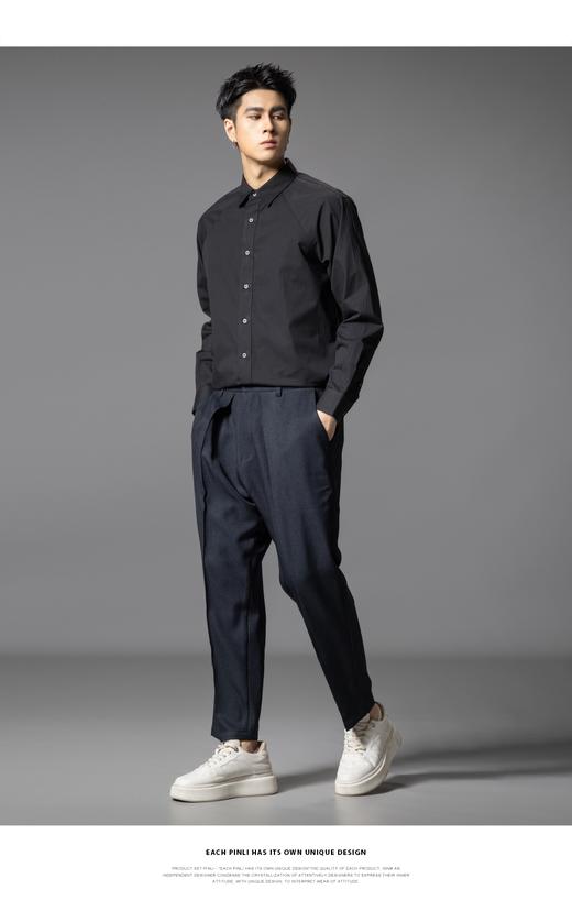 PINLI品立2025秋季新款男士尖领长袖衬衫辑明线百搭商务休闲衬衣GD253113001 商品图2