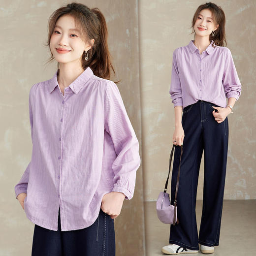 【预售3天】PY-2025年秋季新款文艺宽松纯色翻领长袖衬衫女装衬衣上衣XY&9580 商品图2