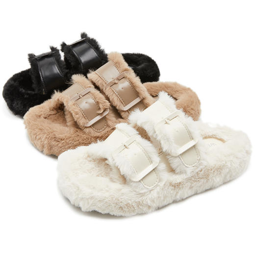 西遇厚底毛毛鞋女新款秋冬网红外穿高级感毛茸茸一字拖鞋棉鞋20034293 商品图4