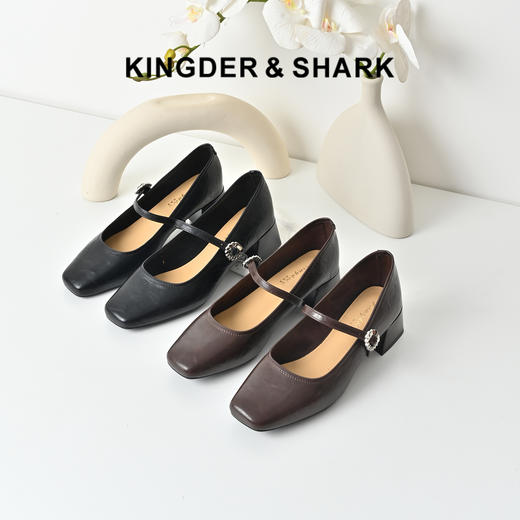 经典鲨2025秋季专柜新品复古方头5cm中粗跟气质玛丽珍单鞋女KW89-537131 商品图0