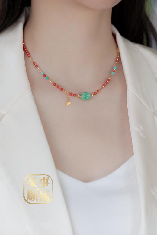 【茱事顺俪】18K黄金翡翠绿松红项链 商品图3