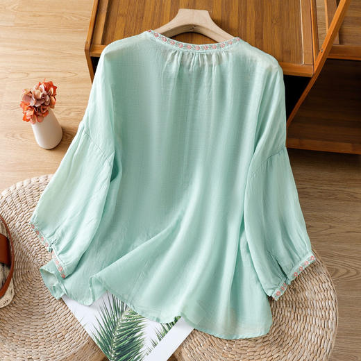 A80912025夏新款复古民族风改良文艺休闲棉麻刺绣宽松衬衫上衣女 商品图1