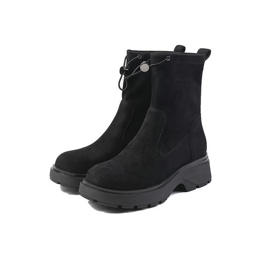 伊伴冬季弹力靴中筒百搭深色女鞋B25506607 商品图5