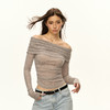 Ariseism 美式复古一字肩针织长袖上衣女2025秋季新款内搭打底衫 商品缩略图2
