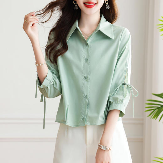 【预售3天】PY 早秋季七分袖绿色薄款衬衫 -1063 商品图3