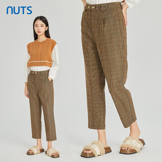 NUTS商场同款春秋季复古高腰直筒显瘦格子九分休闲裤女313073056B 商品图2