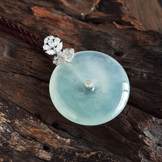 【天然正品】A货翡翠AU750收藏级白金镶天然细腻高冰种晴水平安扣翡翠吊坠项链56.0*40.1*10.0MM（皆取最大值）中性款现售价：43800！130825XY05 商品图2