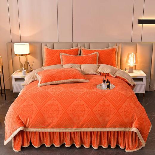 全新欧式A类5D雕花纯色牛奶绒四件套床裙款G110200002 商品图5