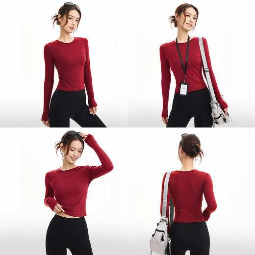 跃牌【禅语梵心】抗菌休闲运动长袖裸感收腰修身透气瑜伽T恤跑步训练健身上衣CX3399 商品图2