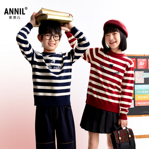 【含蚕丝/羊毛】男女童圆领长袖针织衫冬季新款安奈儿童装EM544530 商品图1