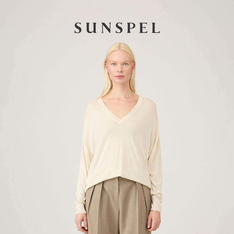 SUNSPEL女士春夏桑蚕丝真丝宽松V领针织套头衫