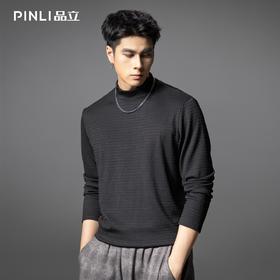 PINLI品立春季新款潮牌半高领长袖T恤男士肌理感纯色休闲上衣B253111023
