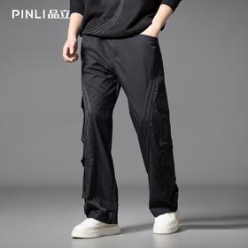 PINLI品立2025秋季新款多口袋工装直筒裤男士高街潮流宽松休闲裤GD253117012