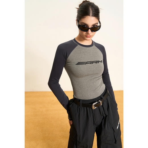 Ariseism 美式复古插肩紧身长袖t恤女2025秋季打底衫修身内搭上衣 商品图3