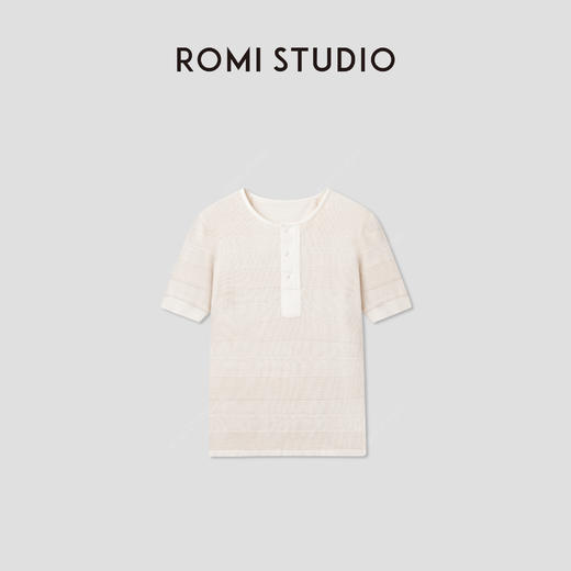 ROMI STUDIO“亨利经典”棉质梭织酵洗立体肌理感短袖T恤RWCAS65078  商品图0