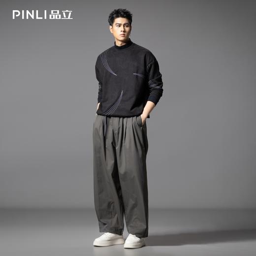 PINLI品立春夏新款宽松直筒休闲长裤男士纯色百搭潮流弯刀裤GD253117013 商品图2