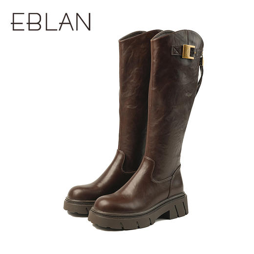 伊伴冬季质感金扣骑士靴经典百搭深色女鞋B25585703 商品图4