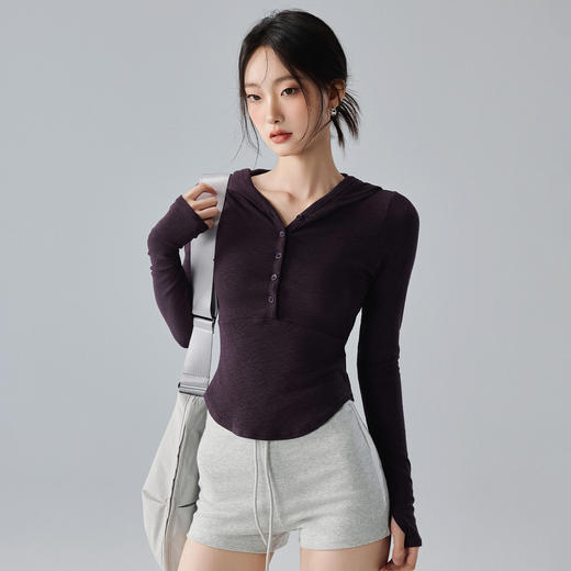 跃牌【禅语梵心】竹节螺纹帽衫显瘦上衣外穿健身服跑步瑜伽长袖显瘦亨利运动TCX5568 商品图2